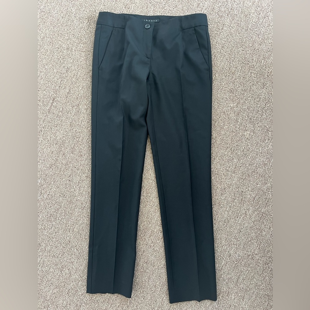 Theory‎ Black Trouser Straight Leg Pants Size 0 Wool